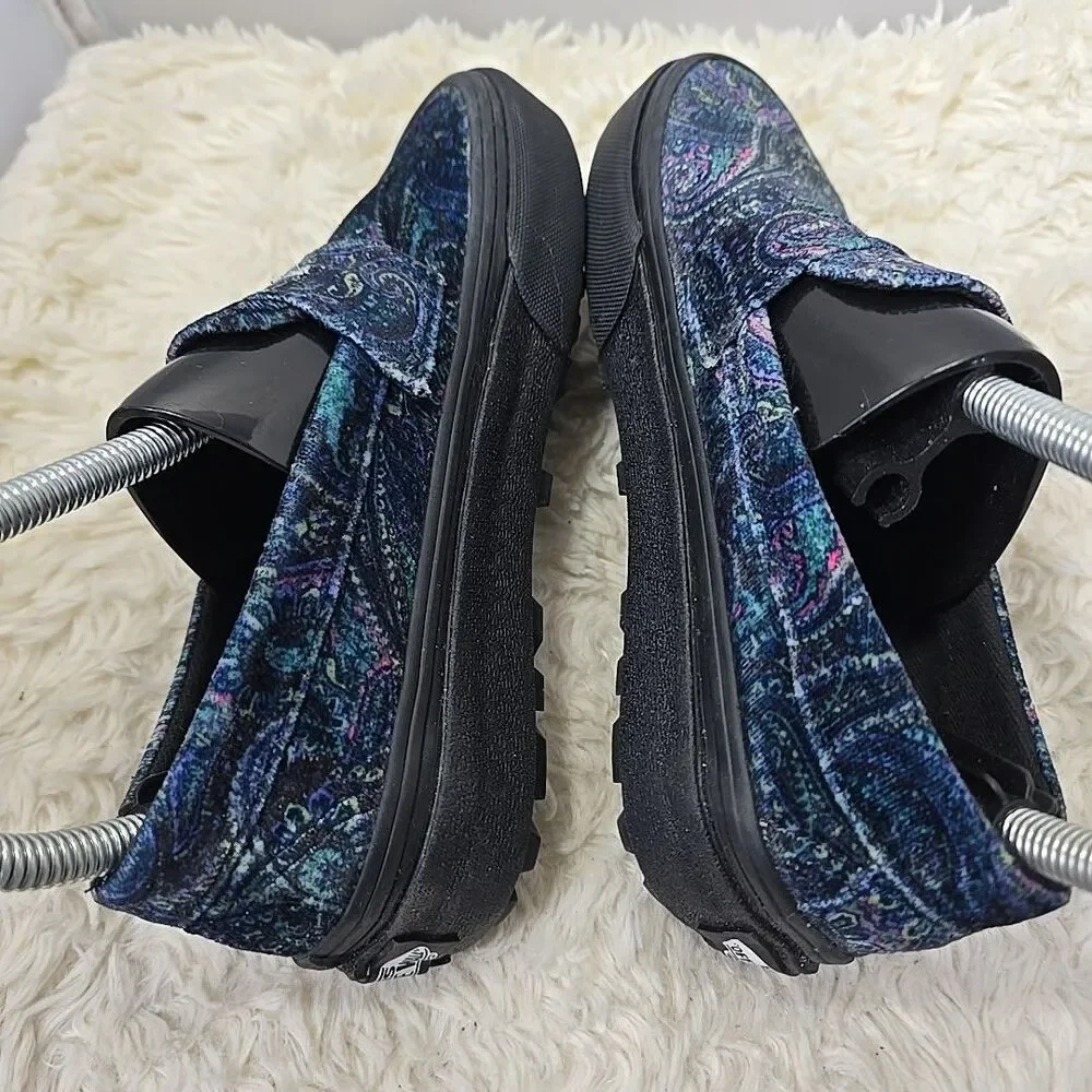 VANS Style 53 Velvet Paisley Men 4 Woman 5.5 Dark Blue Green Loafers Comfort Art